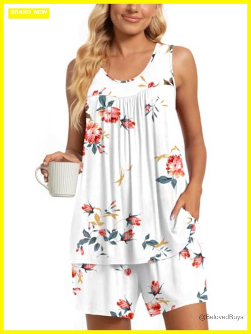 2 Piece Sleeveless Pajama Set Rayon Lounge Sleepwear with Pockets